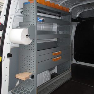 Allestimento furgoni Ford con accessori porta rotoli e banco estraibile Allestimento furgoni per Ford Transit Custom